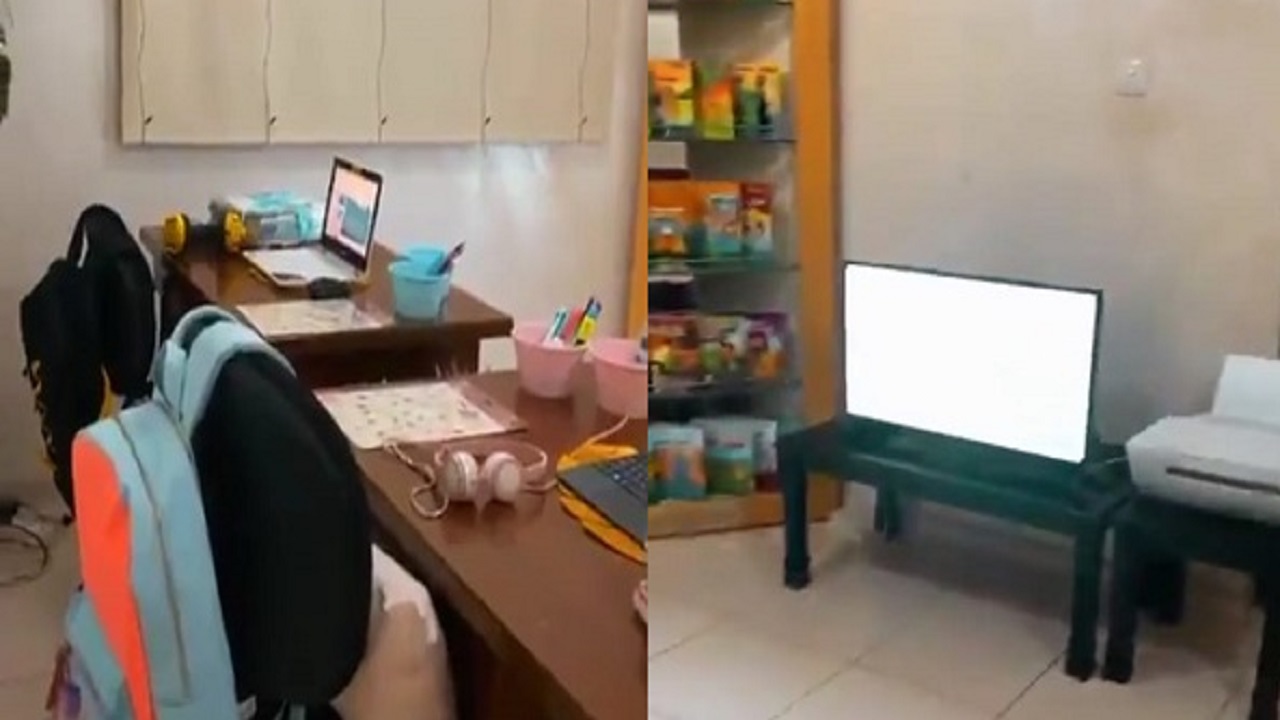 بالفيديو.. مواطنة تجهز فصل مدرسي لأبنائها بالمنزل استعداداً للدراسة عن بعد