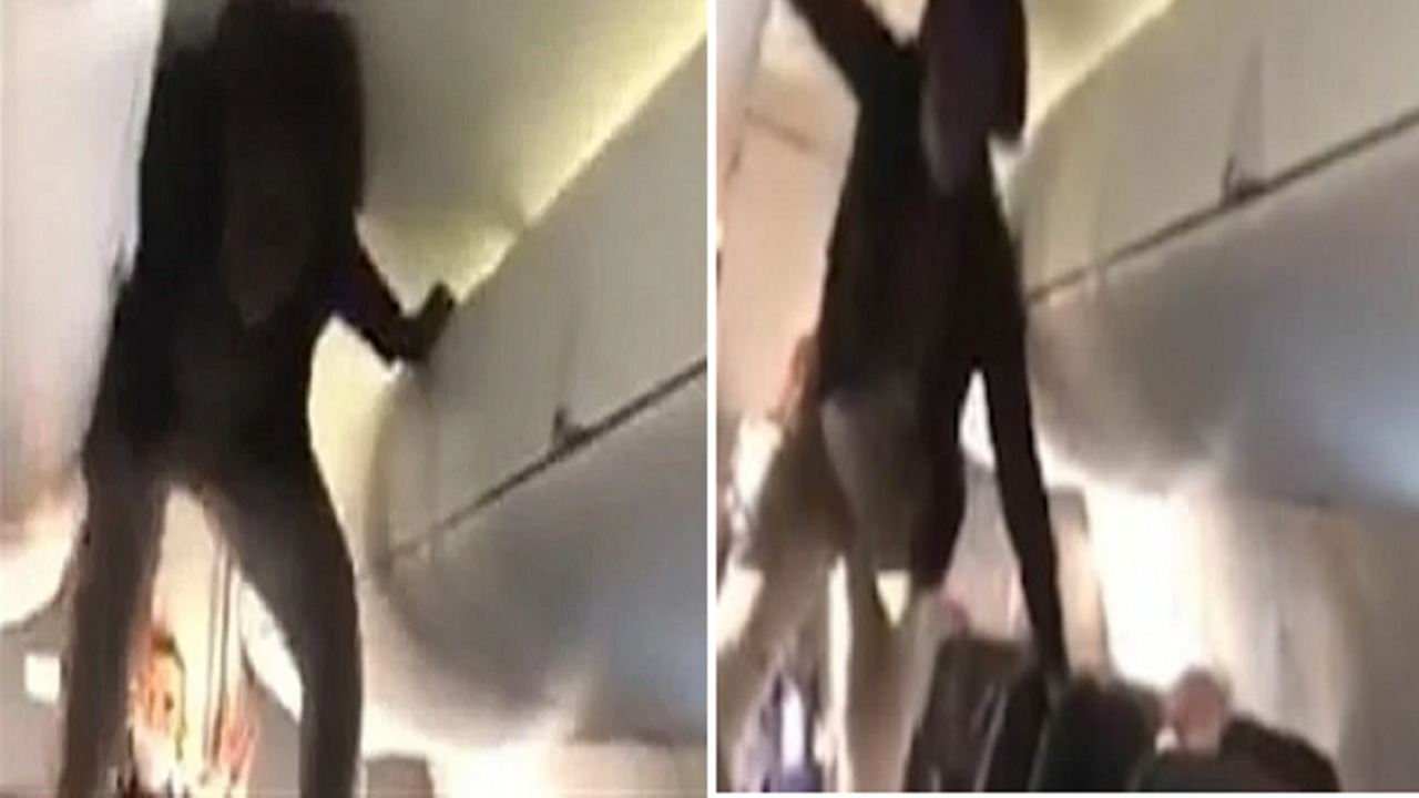 بالفيديو.. امرأة تقفز على مقاعد طائرة وتثير الرعب بتصرفاتها الجنونية