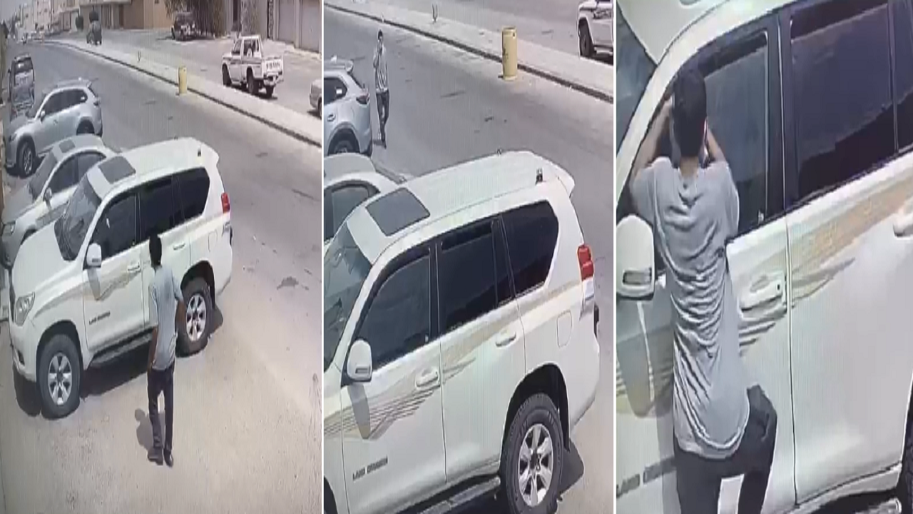 بالفيديو.. رجل يسرق محتويات سيارة أثناء وقوفها بأحد الشوارع في الرياض