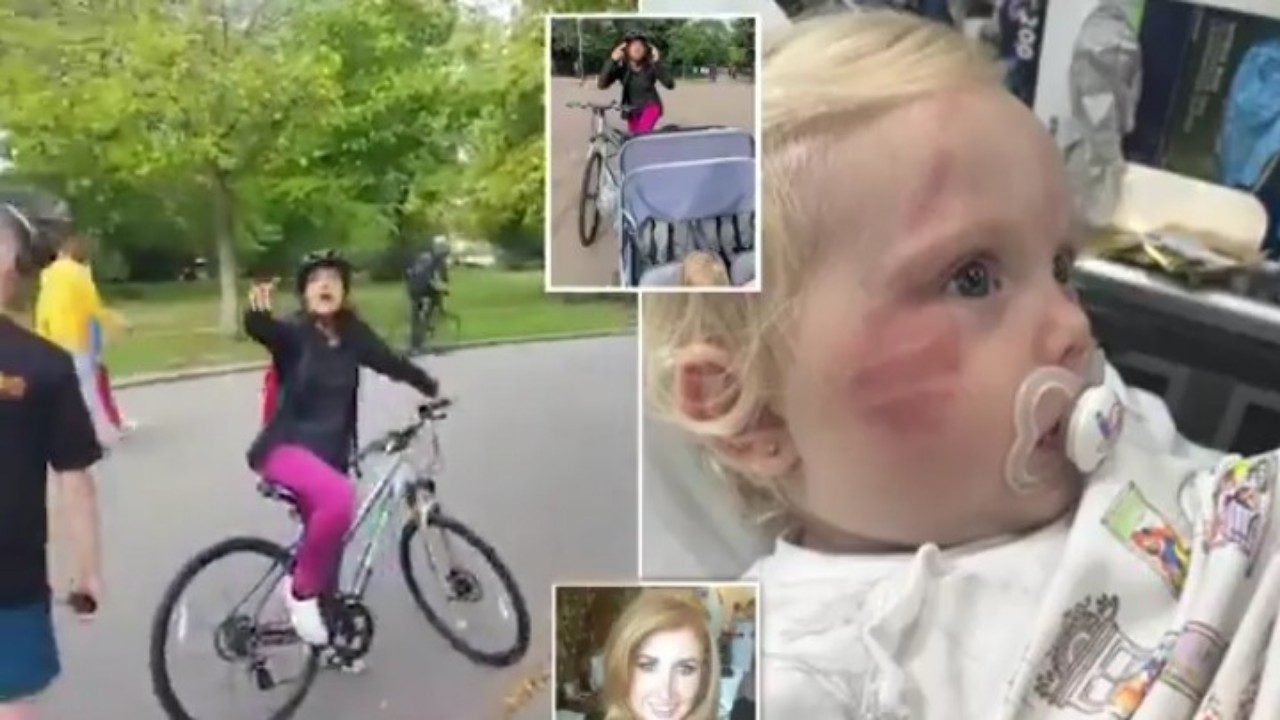 بالفيديو.. سيدة تصدم طفلة عمرها عاما وتسحلها بشكل عنيف بدراجتها
