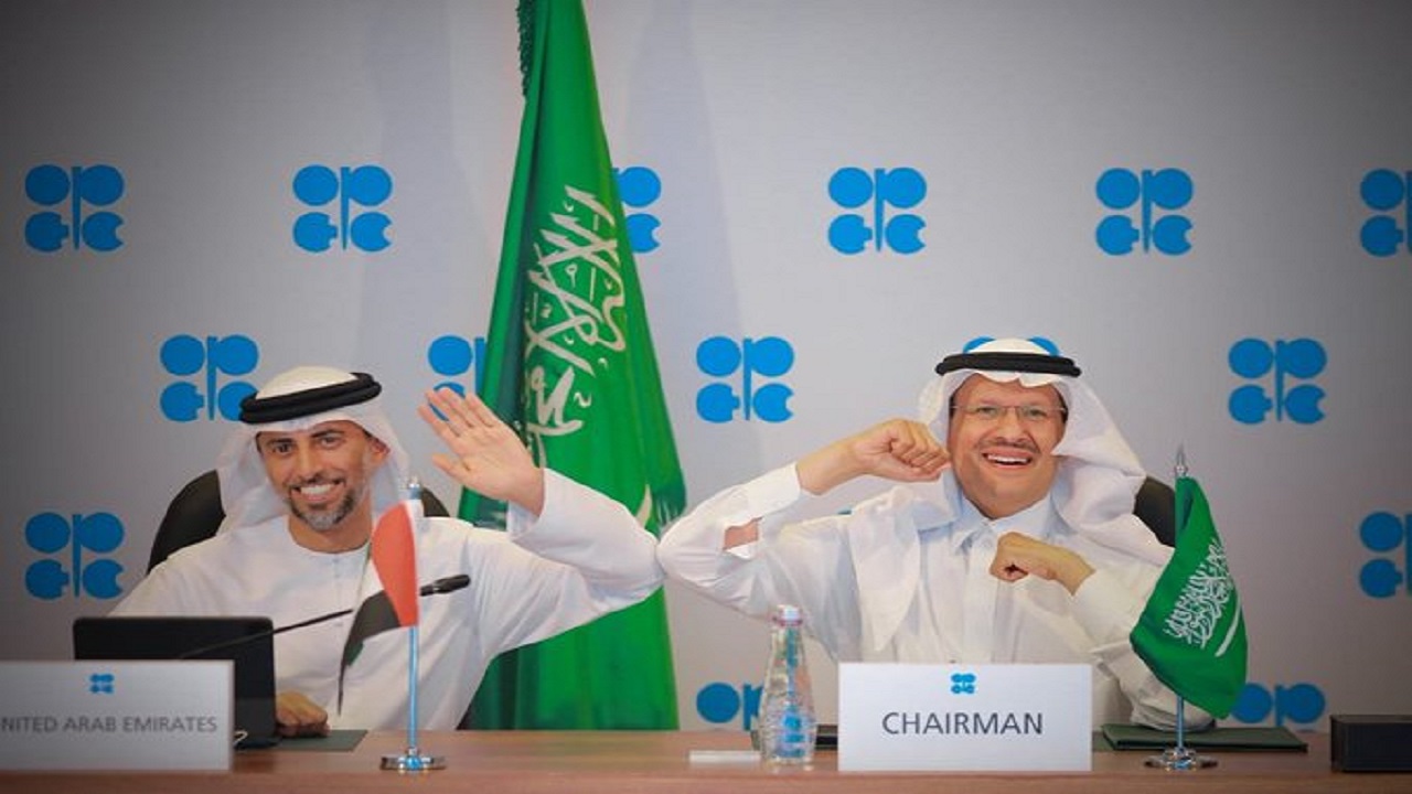 لقطة عفوية لوزير الطاقة الأمير عبدالعزيز بن سلمان ونظيره الإماراتي