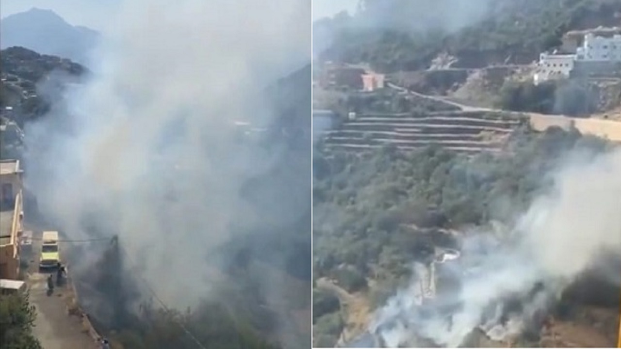 بالفيديو.. الدفاع المدني يكافح حريق هائل في مرتفعات &#8221; نيد الصدر &#8221; بفيفاء