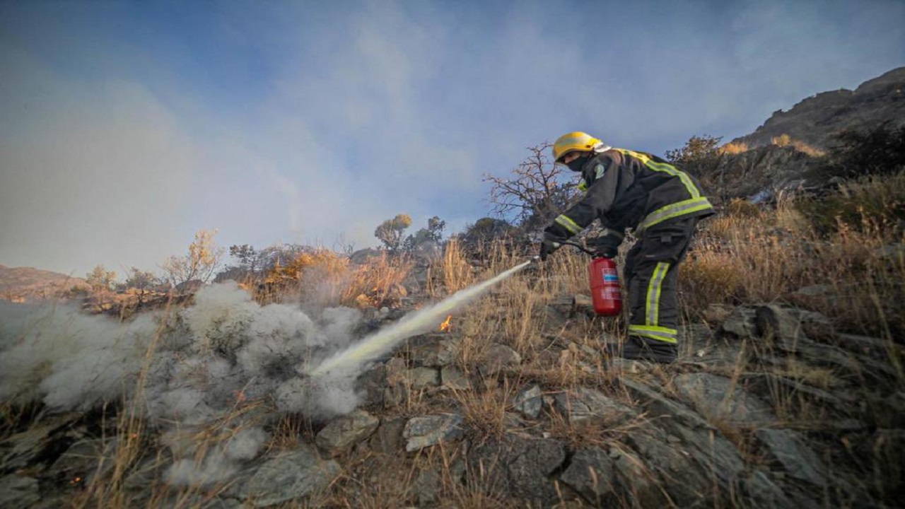 بالصور.. الدفاع المدني يواصل جهوده لإخماد حريق تنومة