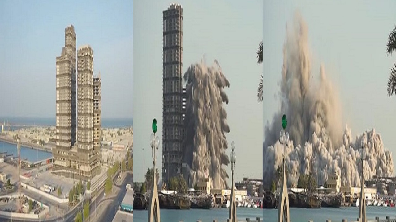 فيديو يوثق لحظة تفجير أبراج في أبو ظبي وهدمها في لمح البصر