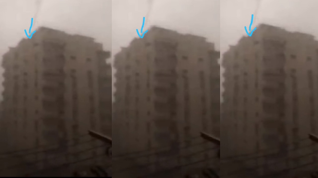 بالفيديو.. لحظة سقوط شرفة إحدى البنايات إثر هطول الأمطار
