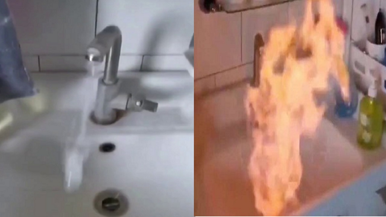 بالفيديو.. مياه الصنبور تتحول لنيران هائلة في المنازل