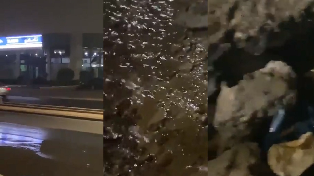 بالفيديو.. مياه مجهولة المصدر تغمر طريق مكة القديم