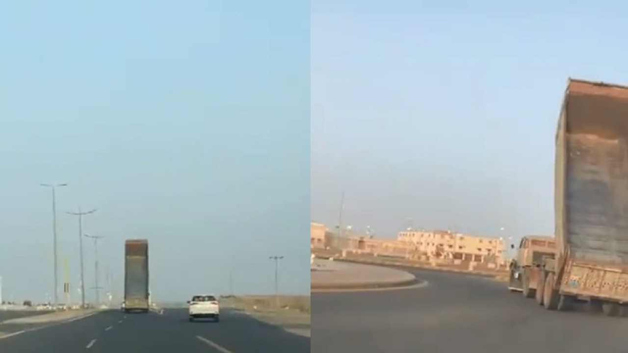 بالفيديو.. سائق شاحنة كبيرة يعرض مركبات للخطر والمرور يتدخل