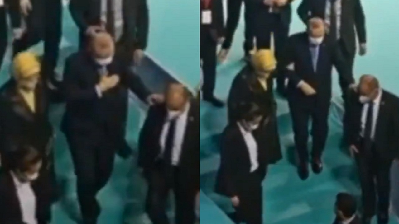 شاهد.. أردوغان يجد صعوبة في المشي ويتكئ على زوجته