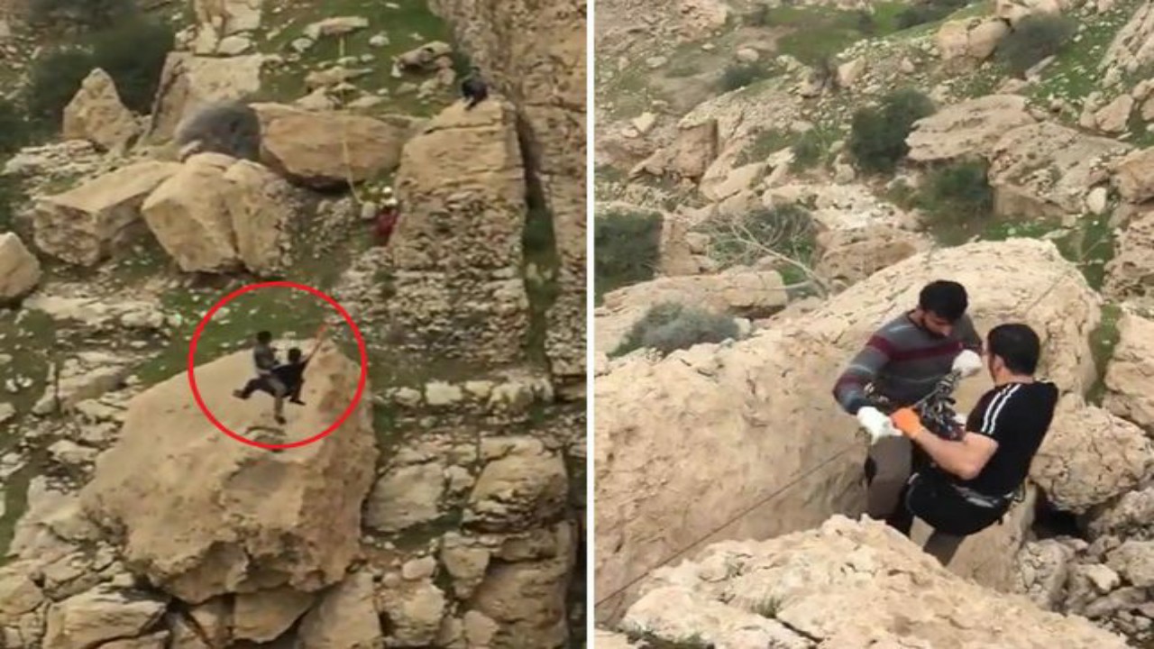 شاهد.. فيديو يوثق لحظة سقوط شابين على صخرة عملاقة أثناء ممارسة هواية تسلق الجبال