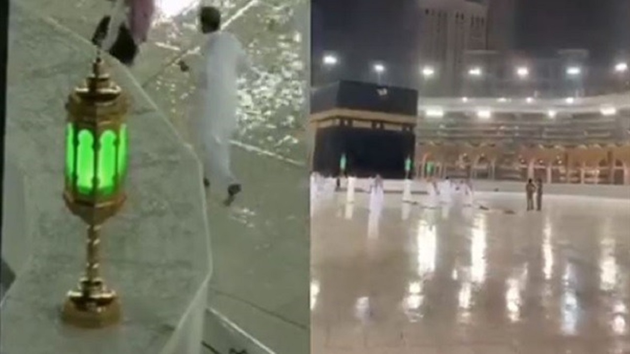 &#8221; شؤون الحرمين &#8221; تزيل آثار الأمطار الغزيرة التي هطلت اليوم على المسجد الحرام