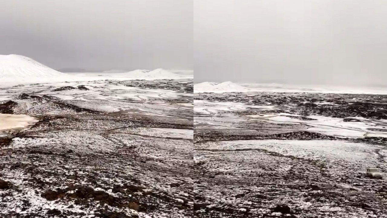 بالفيديو.. لحظة تحول الصخور البركانية من الأسود إلى الأبيض في حائل