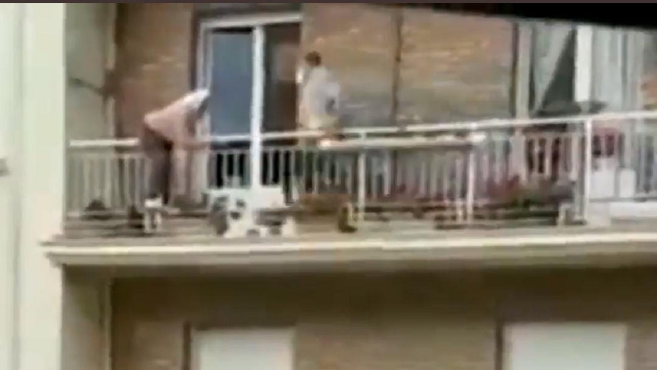 شاهد.. شاب يتسلق مبنى لإنقاذ جارته الثمانينية بعدما علقت على شرفة منزلها