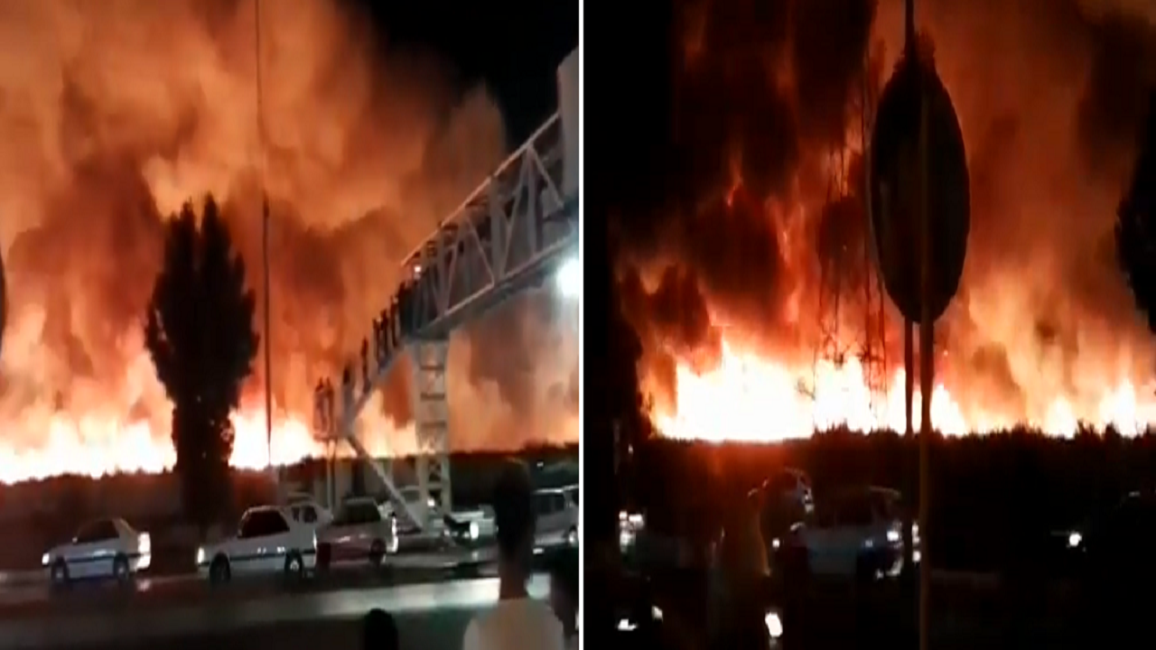بالفيديو.. اندلاع حريق هائل في مصنع لانتاج المنظفات في إيران
