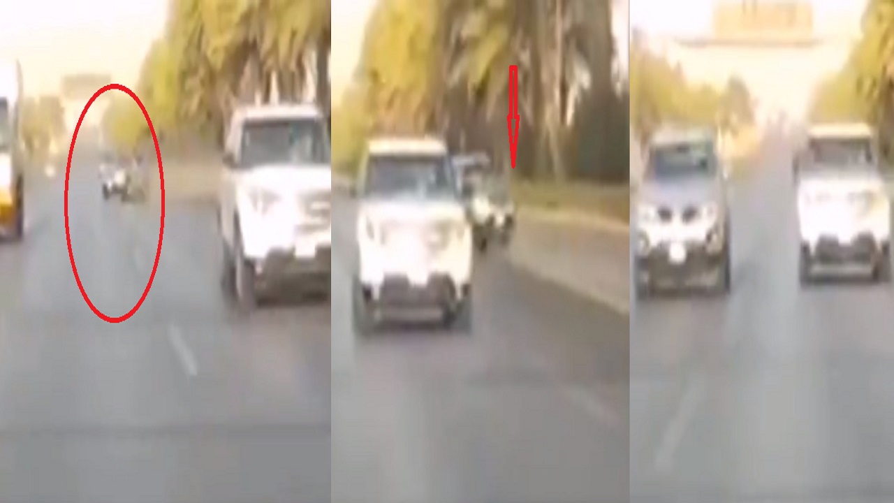فيديو.. انحراف سيارة &#8220;فجأة&#8221; عن الطريق كاد يتسبب في حادث بالرياض