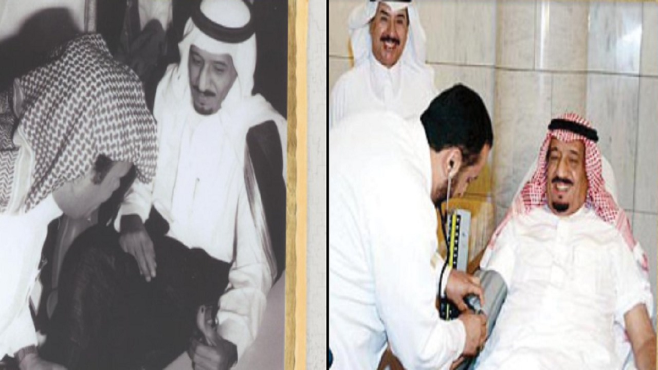 صورتان تاريخيتان لخادم الحرمين خلال تبرعه بالدم