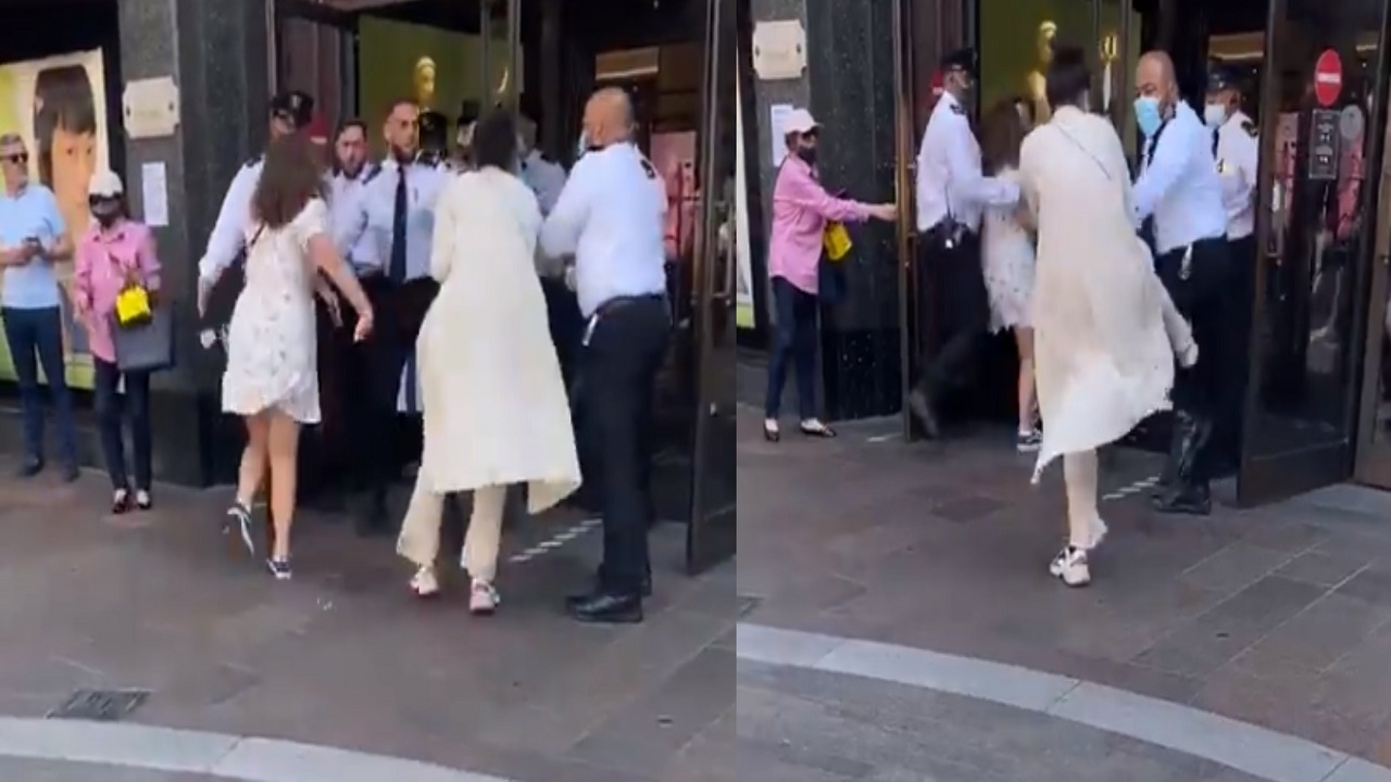 فيديو.. سيدة تبصق على رجال الأمن لرفضهم دخولها بدون كمامة
