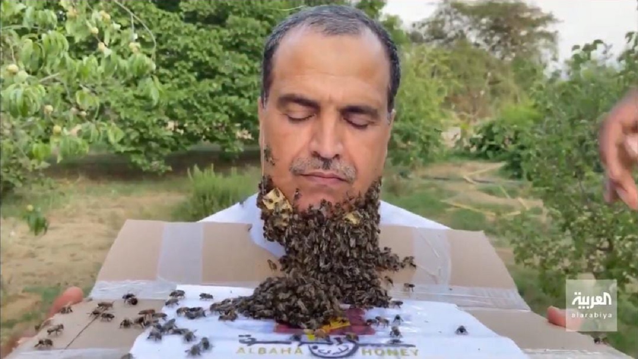 بالفيديو.. مواطن في الباحة يغطي وجهه 240 ألف نحلة