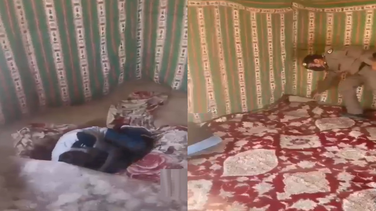 فيديو.. لحظة القبض على إثيوبي اختبأ تحت موكيت بيت شعر
