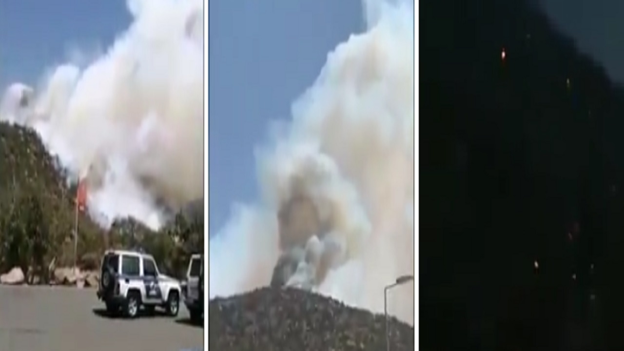 بالفيديو.. الدفاع المدني يسيطر على مساحات كبيرة من حريق منتزه الشعف