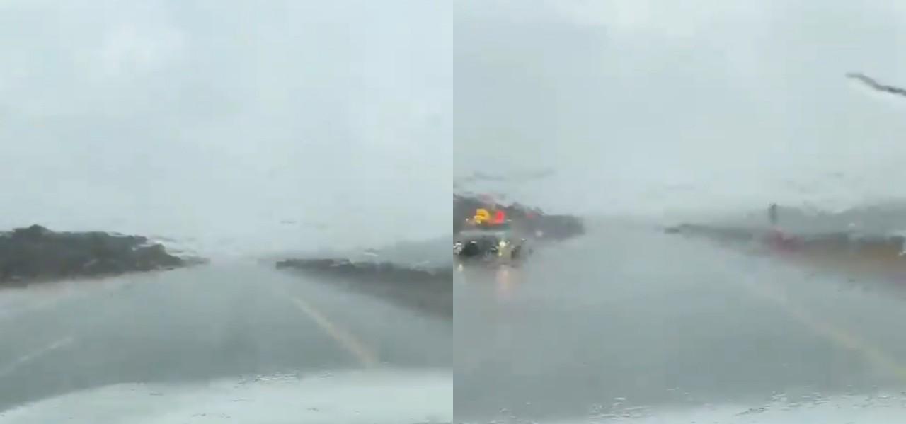 بالفيديو.. هطول أمطار غزيرة على طريق &#8220;الرياض &#8211; الرين&#8221;