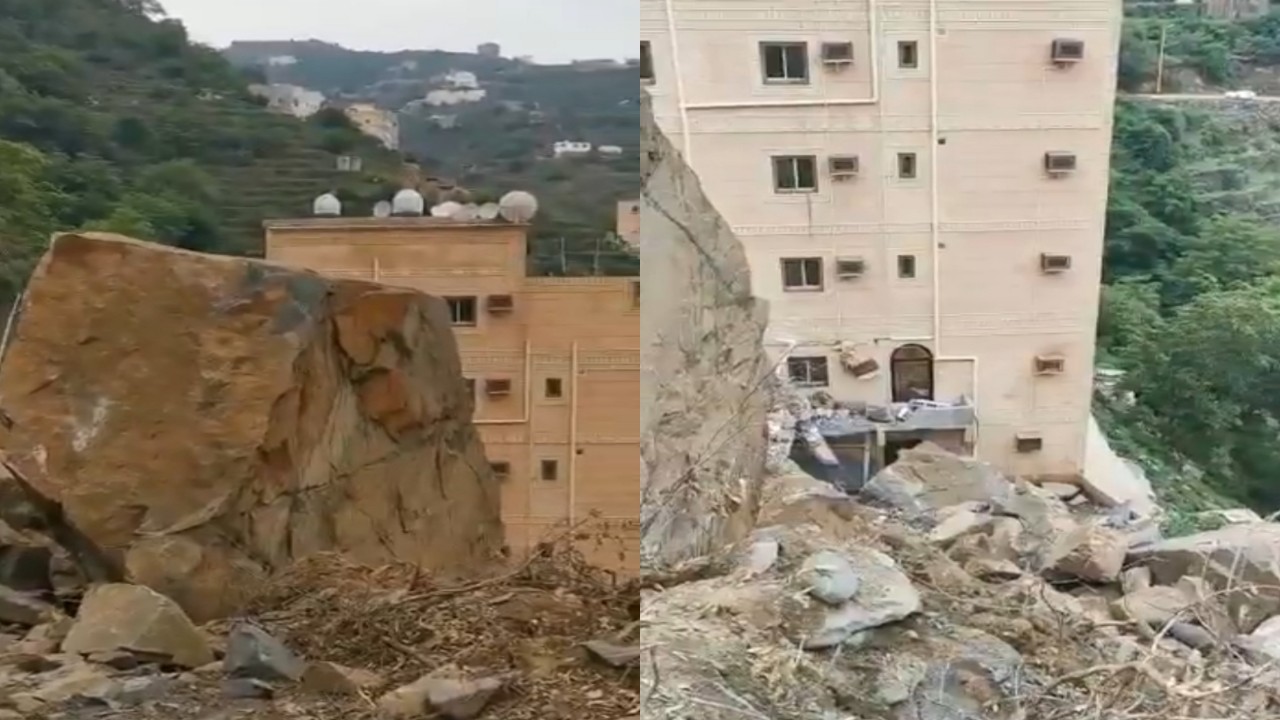 بالفيديو.. لحظة سقوط صخرة ضخمة بالقرب من منزل مواطن بجازان