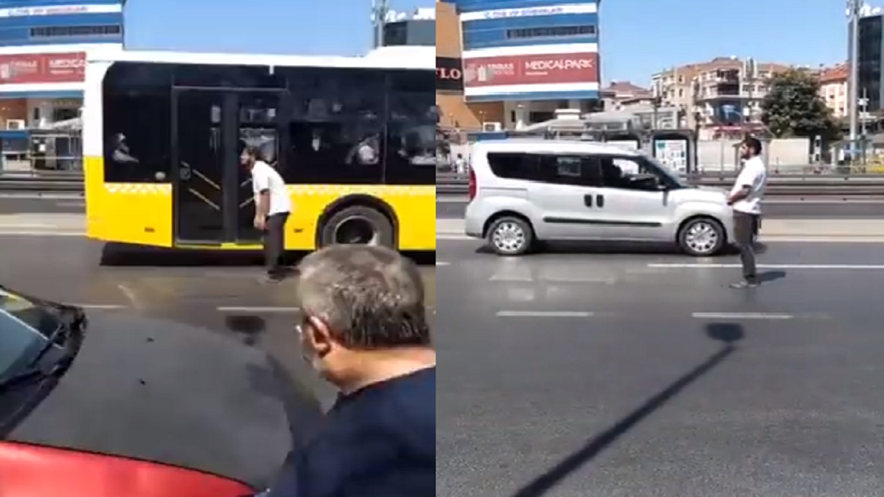 بالفيديو.. رجل يصلي وسط شارع رئيسي سريع