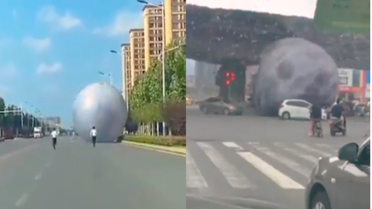 بالفيديو.. لحظة هروب بالون “قمر عملاق” وسط السيارات والمارة