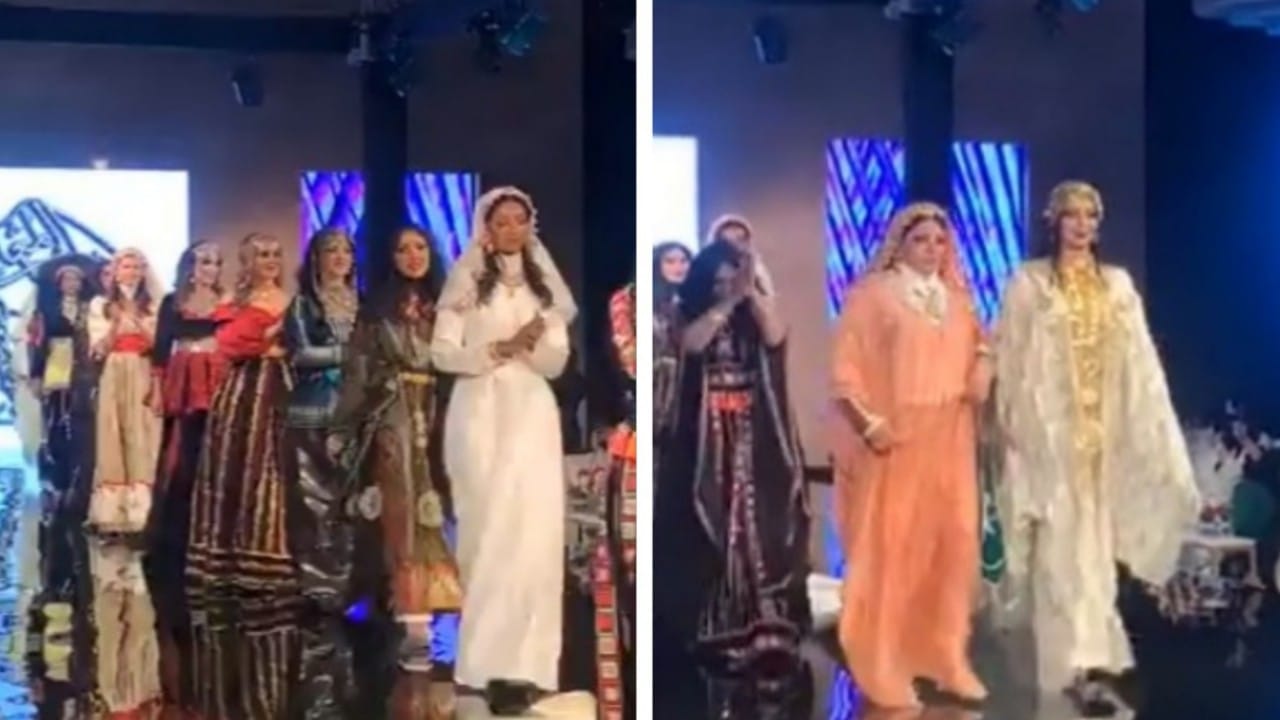 شاهد.. ريم عبدالله ترتدي ثوب العروس النجدية في عرض أزياء تراثي بالرياض 
