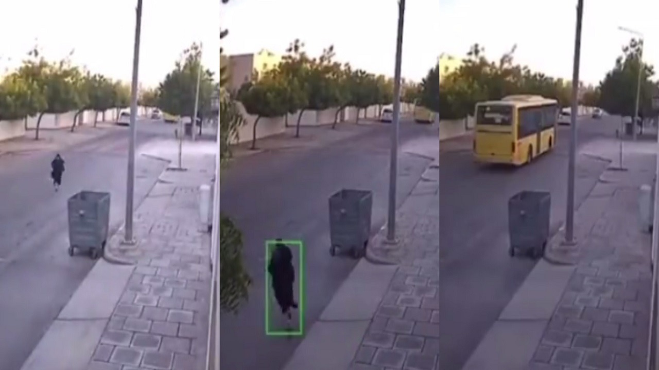 فيديو..طالبة تركض بالشارع للحاق بباص المدرسة