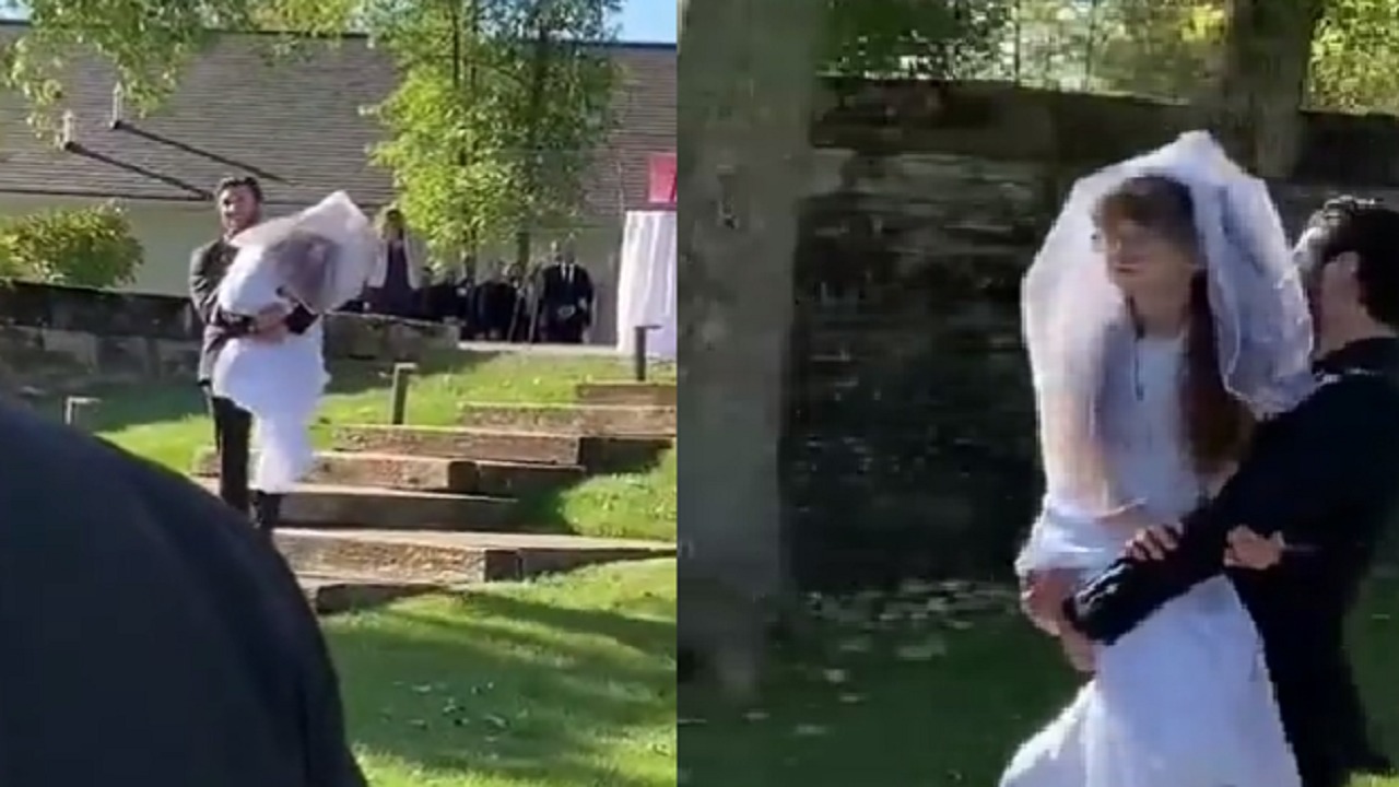 بالفيديو.. عريس يحمل أخت عروسه في حفل الزفاف