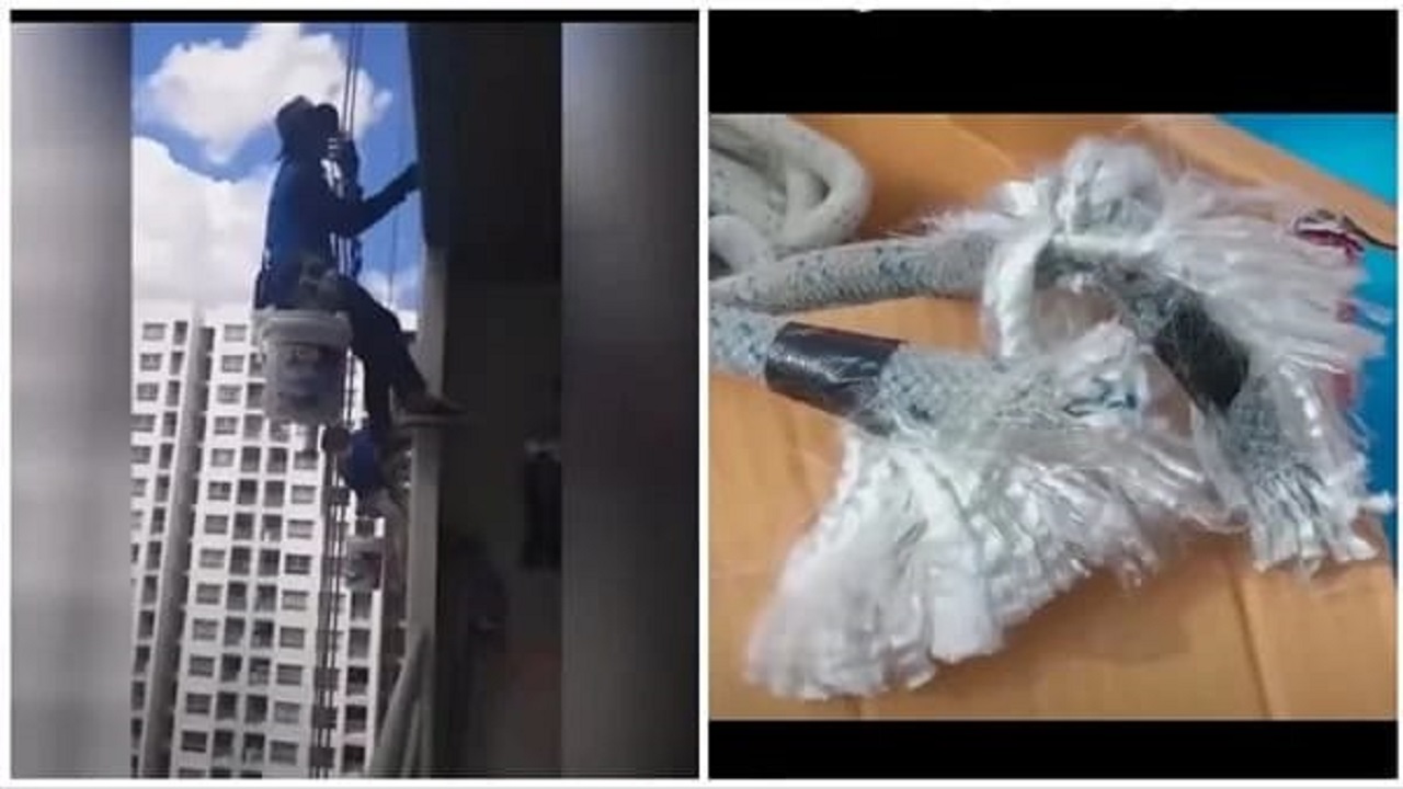 فيديو صادم لـ “امرأة” تقطع حبل أمان تعلق به عاملي صيانة