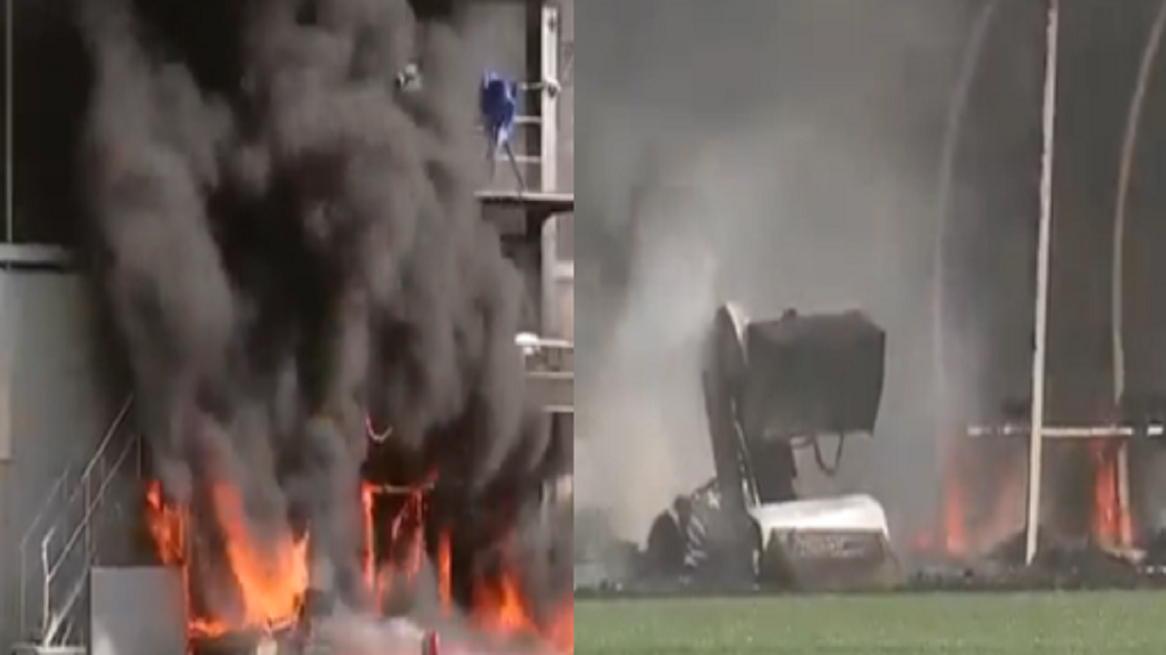 بالفيديو.. حريق هائل في ملعب أندورا الوطني قبل مواجهة المنتخب الإنجليزي