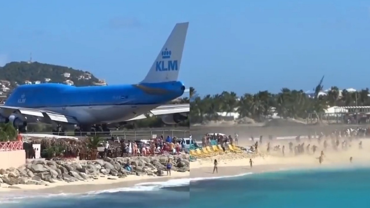 بالفيديو.. سياح يستمتعون بدفع هواء الطائرات على أخطر شاطئ في العالم
