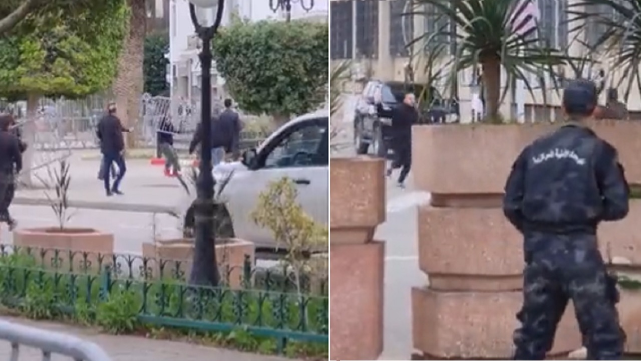 شاهد .. لحظة إطلاق النار على شخص حاول اقتحام وزارة الداخلية التونسية بفأس وسكين