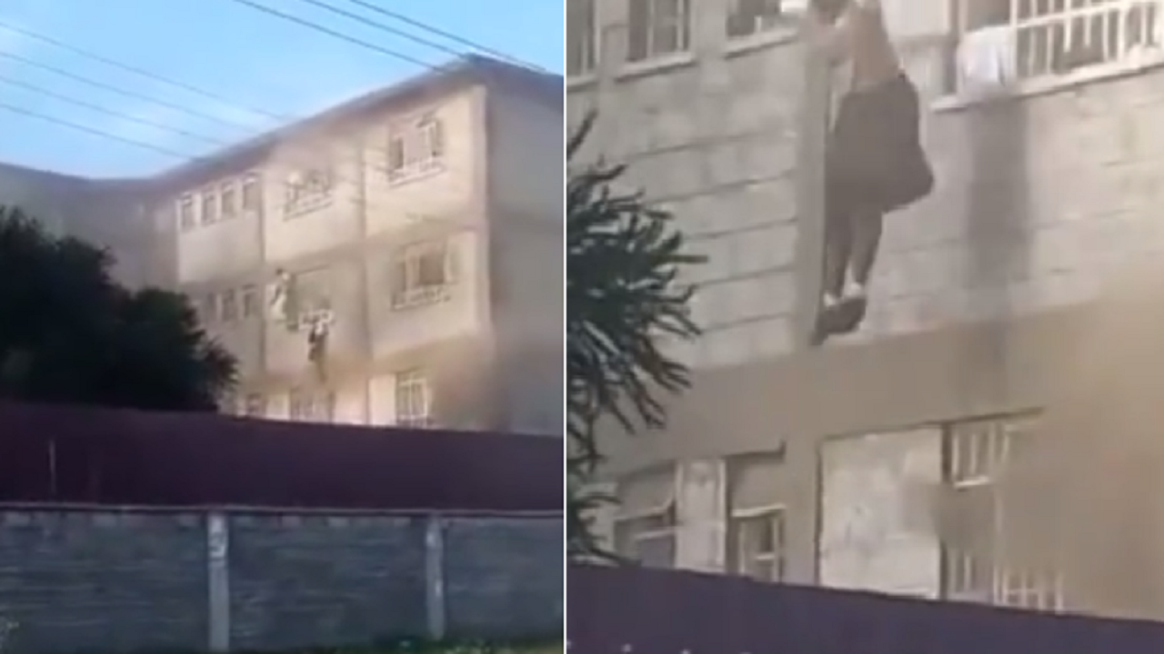 بالفيديو.. قفز طالبتين من نافذة المدرسة بعد اندلاع حريق