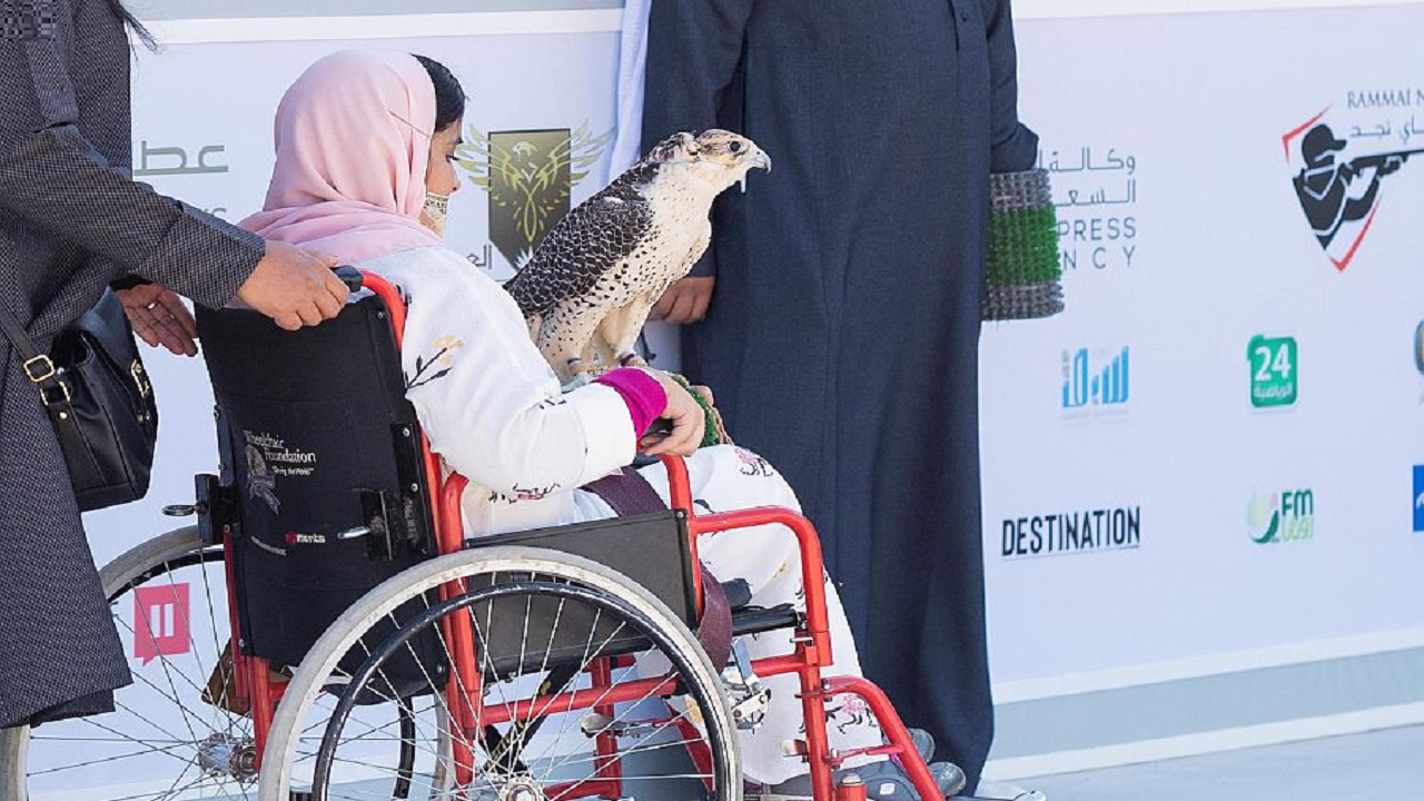 فتاة تتحدى الإعاقة وتتغلب على صقارين بمهرجان الملك عبدالعزيز للصقور