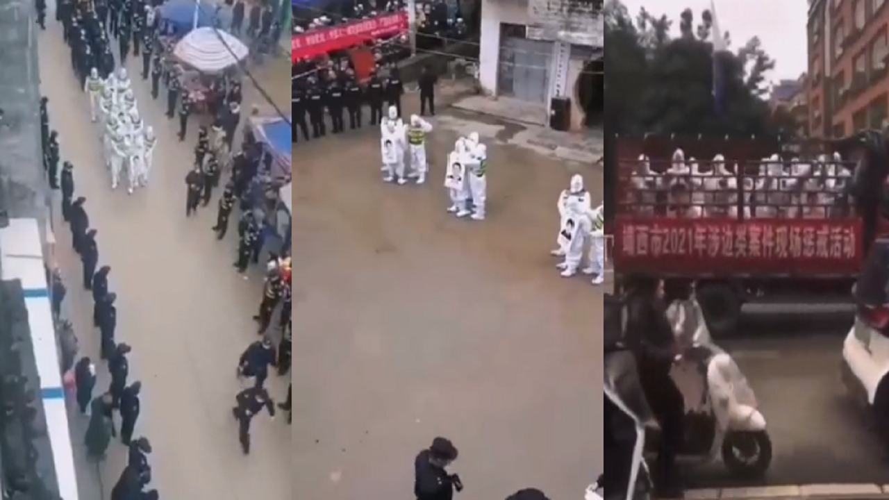 بالفيديو.. السلطات الصينية تضع متهمين بتهريب مصابين بكورونا في “موكب العار”