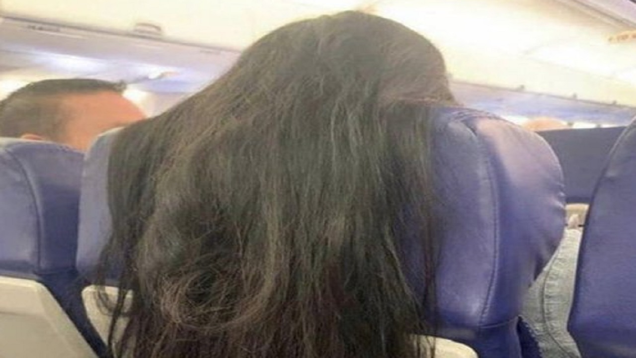 صورة لشعر فتاة على مقعد طائرة تثير السخرية