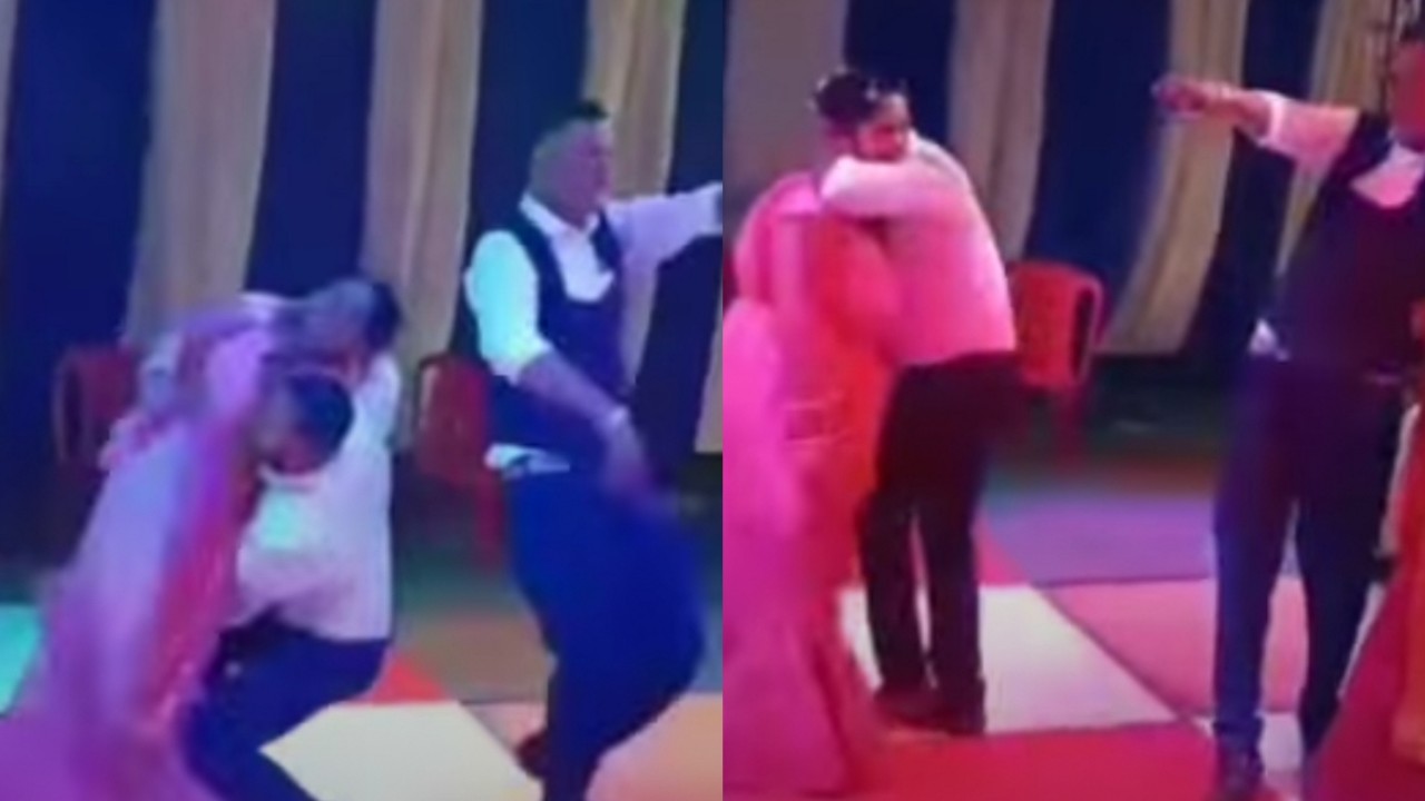 بالفيديو.. موقف محرج لعروسين سقطا أثناء رقصهما في حفل الزفاف
