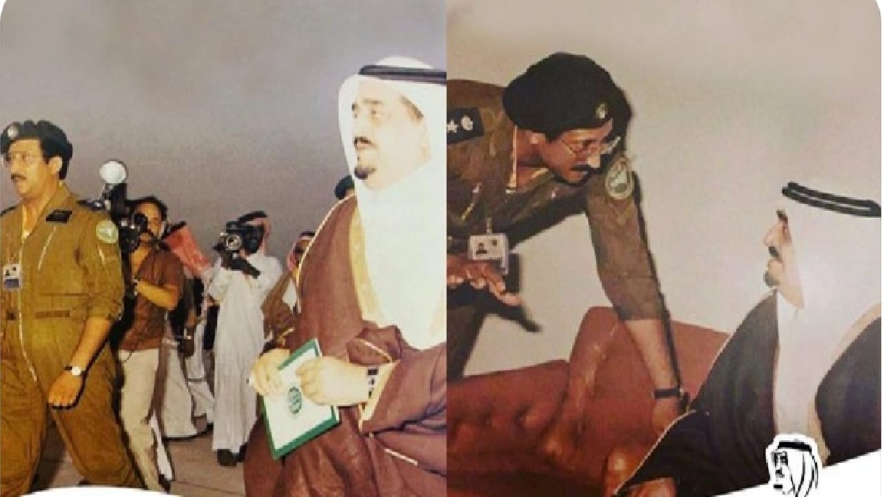 صورة نادرة تجمع الملك فهد بالأمير تركي بن ناصر أثناء استعدادهما للعروض العسكرية