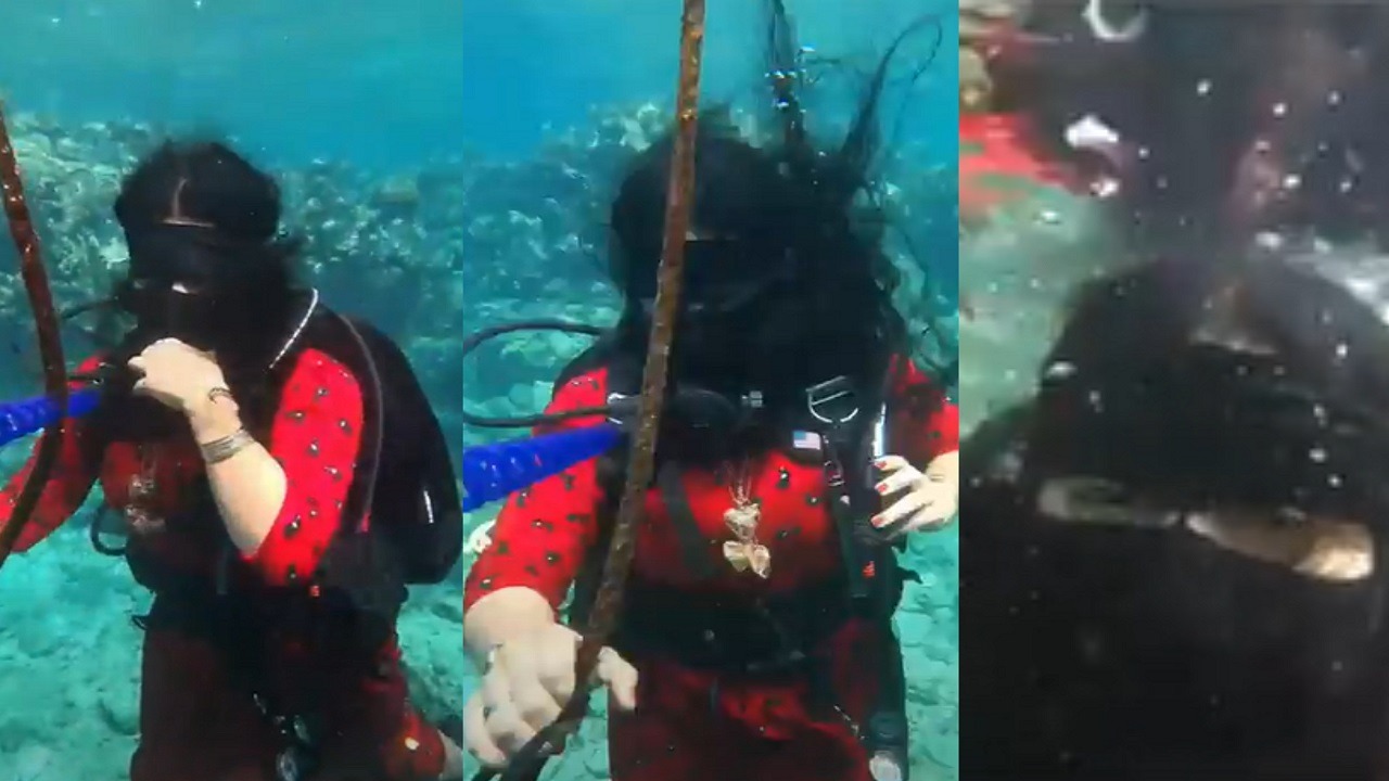 فيديو.. مدربة غوص بالزي التراثي تحت الماء