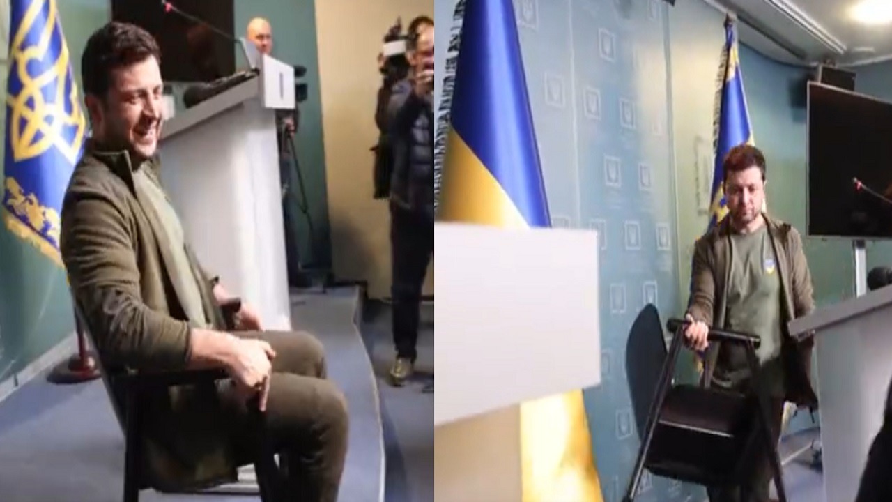 فيديو..تصرف مفاجئ من رئيس أوكرانيا أمام الصحافيين