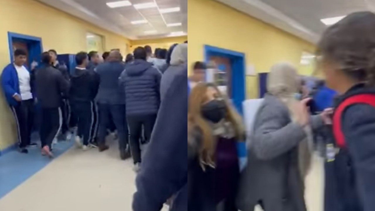 بالفيديو.. معركة عنيفة بين طلاب ومعلمين داخل مدرسة