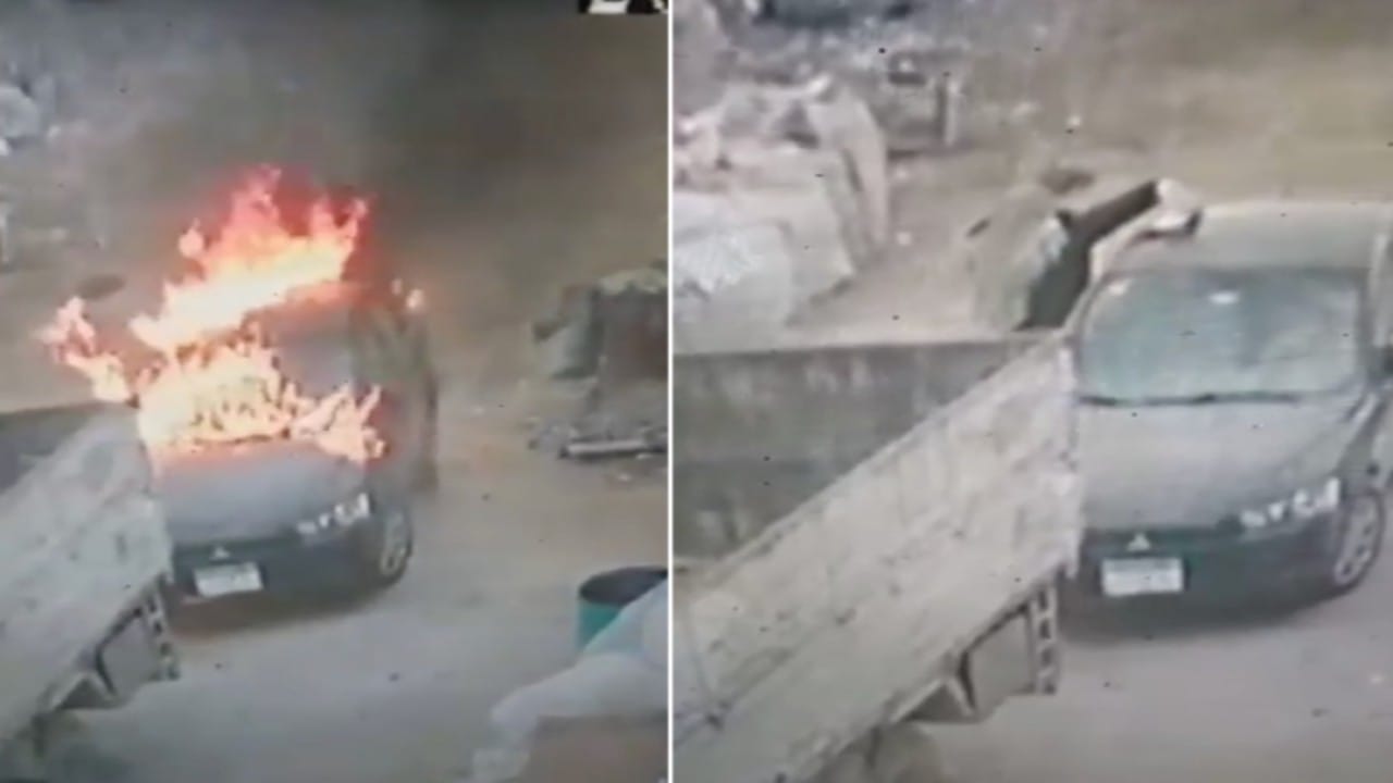 شاهد: امرأة تشعل النيران في سيارة طليق ابنتها 