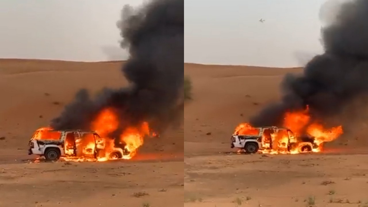 بالفيديو.. إماراتي يحرق سيارته في الصحراء بسبب الحسد