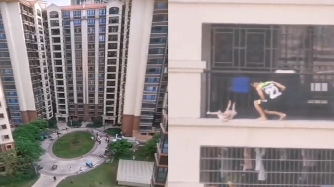 بالفيديو .. لحظة إنقاذ رضيعة قبل سقوطها من الطابق السابع