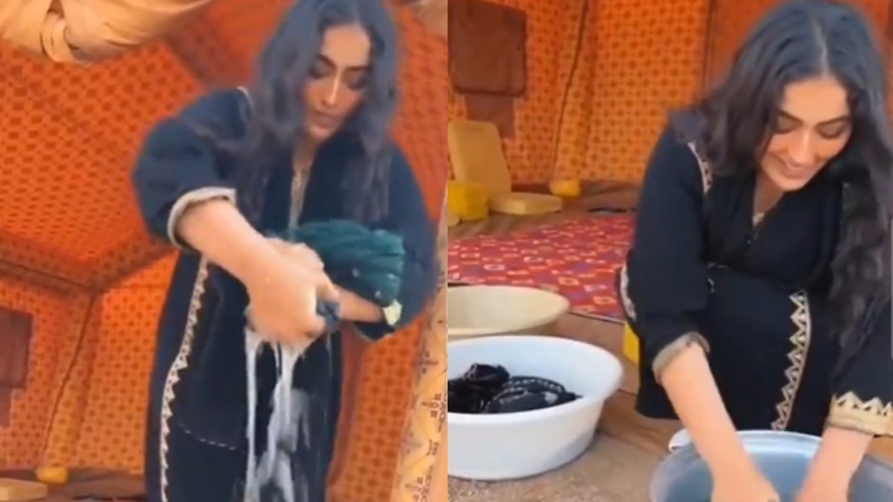 فيديو..الرحالة &#8220;رشا القرشي&#8221; تغسل ملابسها داخل خيمة