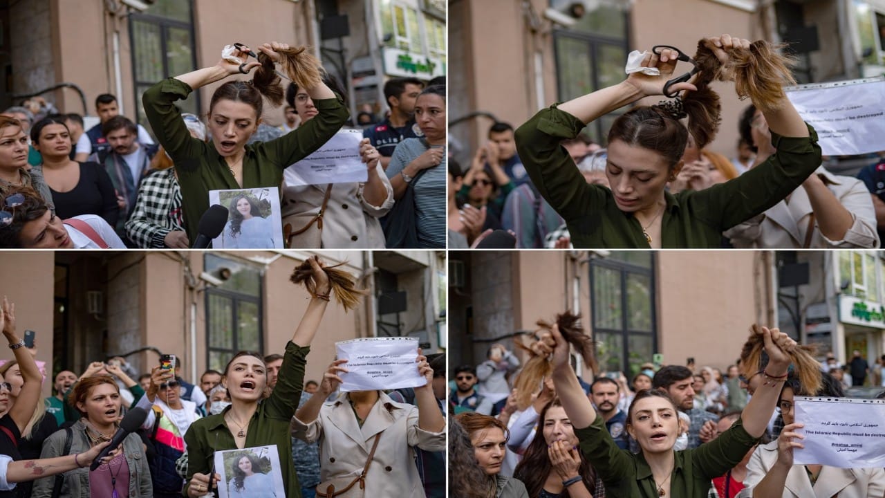 امرأة إيرانية تقص شعرها احتجاجًا على مقتل مهسا أميني
