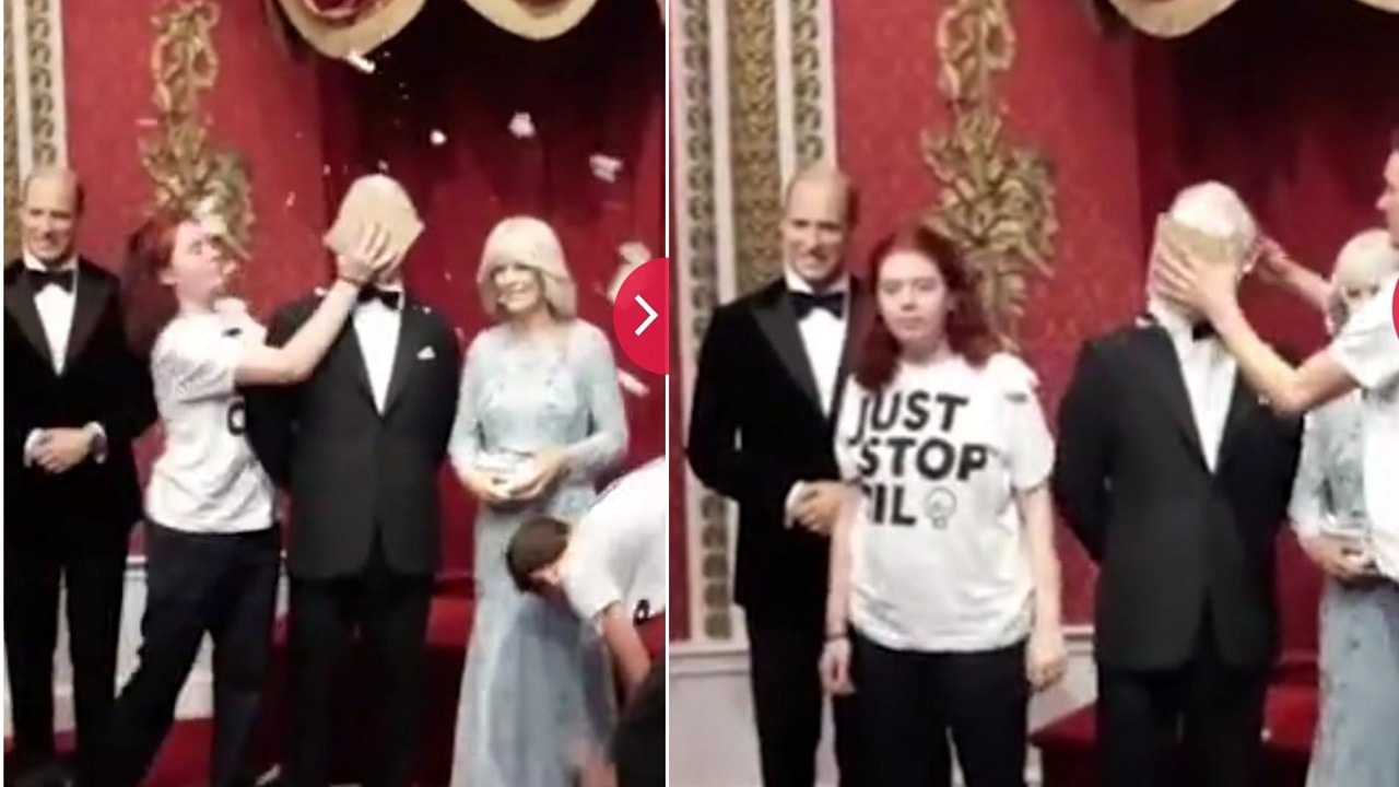 فيديو..نشطاء يلطخون وجه الملك تشارلز مطالبين بإيقاف عقود النفط